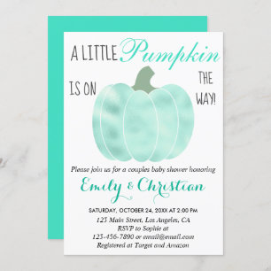Invitation Petit Baby shower Shimmer Turquoise Aqua Citrouill