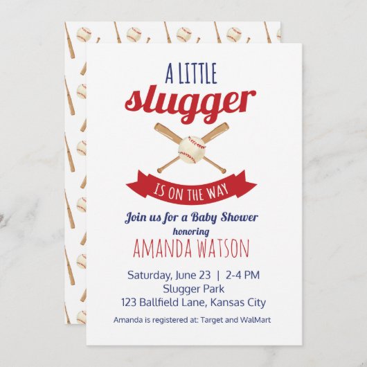 Invitation Petit Baby shower Slugger (Devant / Derrière)
