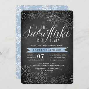 Invitation Petit Baby shower Snowflake Blue Chalkboard