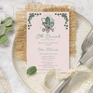 Invitation Petit Baby shower St patrick Shamrock rose