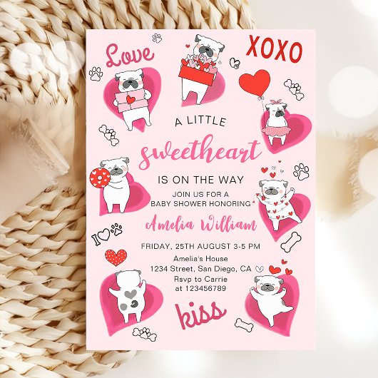 Invitation Petit Baby shower Valentine Puppy