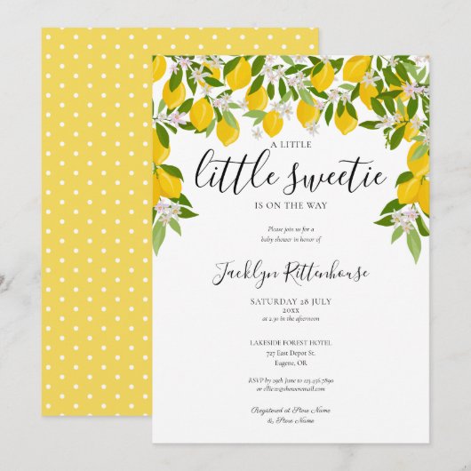 Invitation Petit Baby shower vert de fleurs de citron doux (Devant / Derrière)
