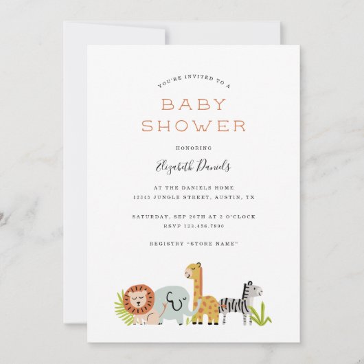 Invitation Petit Baby shower Zoo Animaux (Devant)