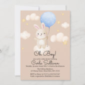 Invitation Petit Balloon Cute Brown Baby shower lapin (Devant)