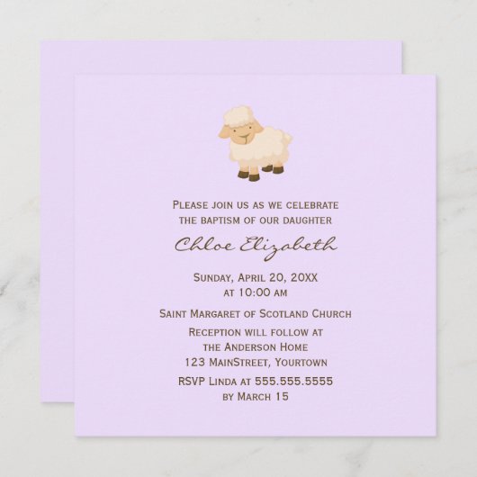 Invitation Petit Baptême d'agneau (Devant / Derrière)