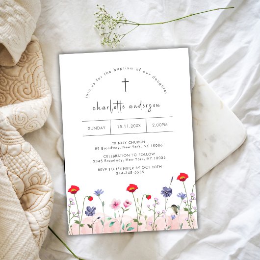 Invitation Petit Baptême de la Croix de Fleurs de l'été de pr