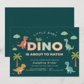 Invitation Petit bébé Dino sur le point d'éclore Fête prénata (Devant / Derrière)