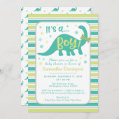 Invitation Petit Bébé Dinosaur Mention Douche Verte Invitatio (Devant / Derrière)