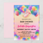 Invitation Petit bébé dragon dinosaure ballon fille baby show (Devant / Derrière)