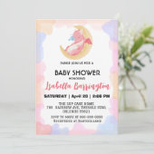 Invitation Petit bébé dragon dinosaure ballon fille baby show (Debout devant)