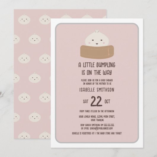 Invitation Petit Bébé En Route Fête de Naissance Rose (Devant / Derrière)