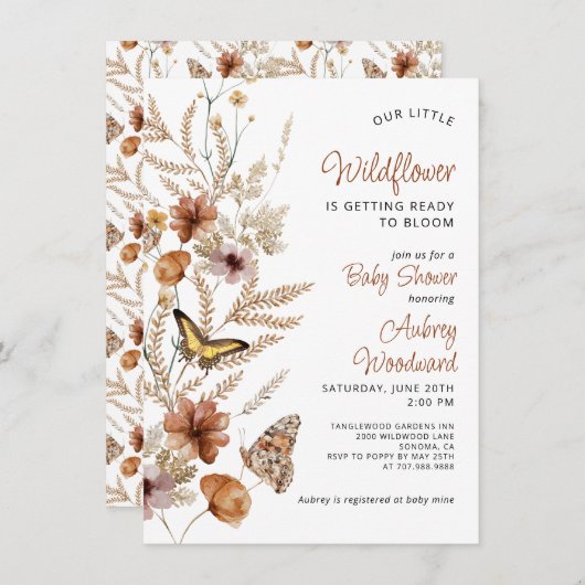 Invitation Petit Bébé Fleur sauvage Dans Le Baby shower En Fl (Devant / Derrière)