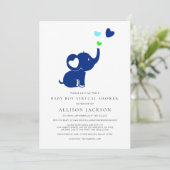 Invitation Petit bébé garçon douche virtuelle Blue Elephant (Debout devant)