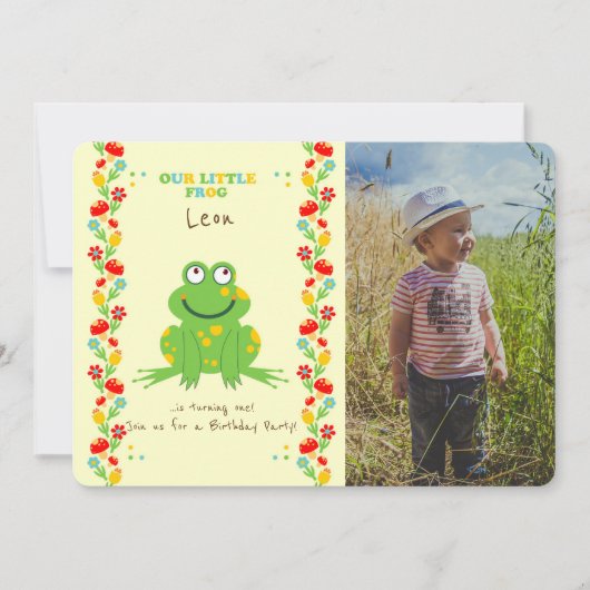 Invitation Petit bébé grenouille photo de la fête du premier (Devant)
