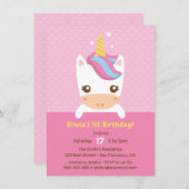 Invitation Petit Bébé mignon Unicorn Premier anniversaire fêt (Devant / Derrière)