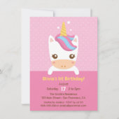 Invitation Petit Bébé mignon Unicorn Premier anniversaire fêt (Devant)