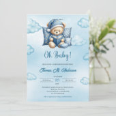 Invitation Petit bébé ours lisant un livre garçon Baby shower (Debout devant)