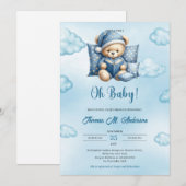Invitation Petit bébé ours lisant un livre garçon Baby shower (Devant / Derrière)