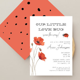 Invitation Petit Bébé Puceron Coquelicots Fête de Naissance