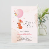 Invitation Petit bébé renard volant avec ballon (Debout devant)