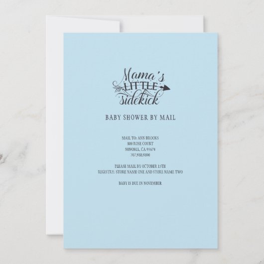 Invitation Petit Bébé Sidekick Bump Bleu Garçon Douche Par Co (Dos)