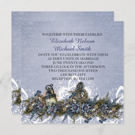 Invitation Petit Bleu Noël Oiseaux Mariage Inviter (Devant / Derrière)