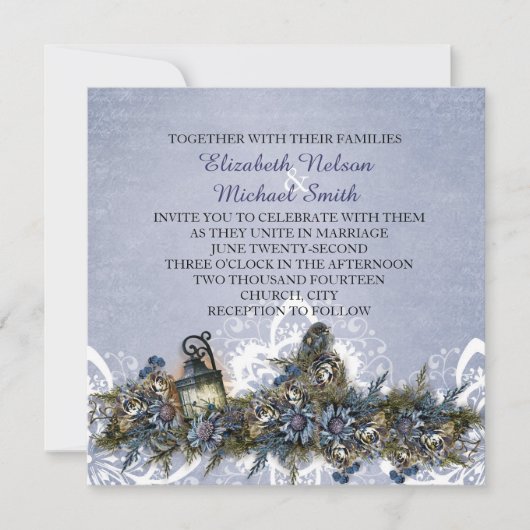 Invitation Petit Bleu Noël Oiseaux Mariage Inviter (Devant)