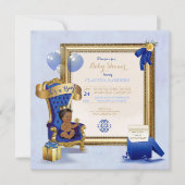Invitation Petit bleu royal de prince Crown Gold de bébé (Devant)