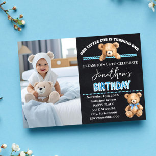 Invitation Petit Boeuf Turner Un Ours Bleu Teddy Anniversaire