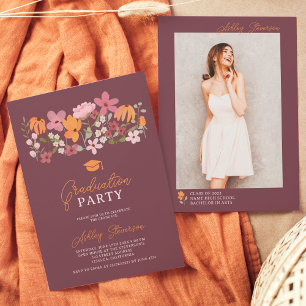 Invitation Petit boho pâturage orange fleur sauvage graduatio