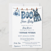 Invitation Petit Boo Blue Jean Boy Baby shower d'Halloween (Devant)