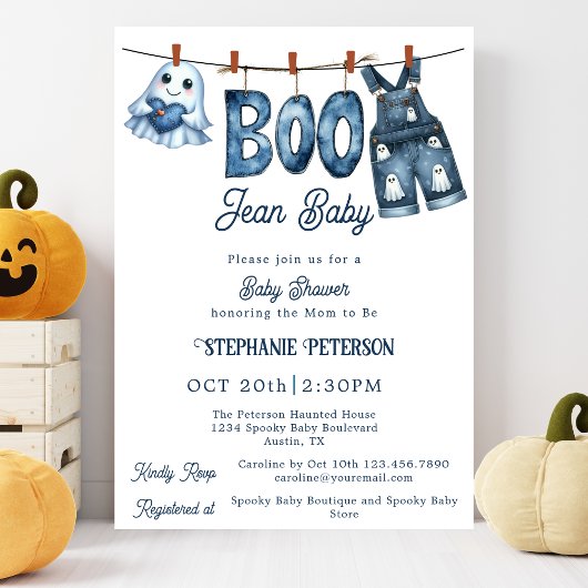 Invitation Petit Boo Blue Jean Boy Baby shower d'Halloween