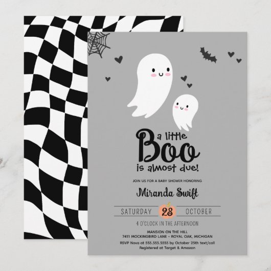 Invitation Petit Boo Due Ghost Baby shower d'Halloween neutre (Devant / Derrière)