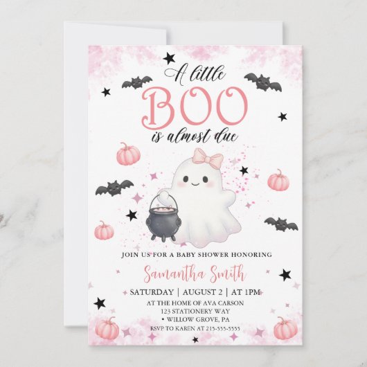 Invitation Petit Boo Éffrayant Bébé mignonne Baby shower fill (Devant)