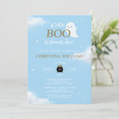 Invitation Petit Boo Halloween Baby shower bleu Fantôme (Debout devant)