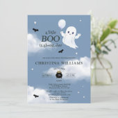 Invitation Petit Boo Halloween Baby shower bleu Fantôme (Debout devant)