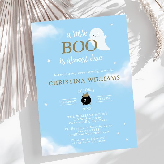 Invitation Petit Boo Halloween Baby shower bleu Fantôme