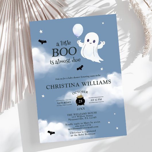 Invitation Petit Boo Halloween Baby shower bleu Fantôme