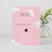 Invitation Petit Boo Halloween Fantôme Baby shower rose (Debout devant)