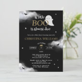 Invitation Petit Boo Halloween Ghost Baby shower noir (Debout devant)
