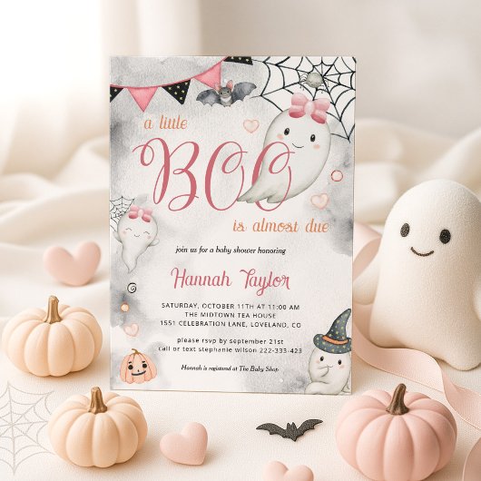 Invitation Petit Boo Halloween rose fille Fantôme Baby shower