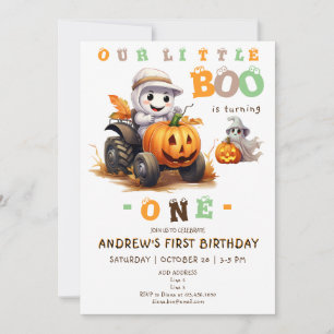 Invitation Petit Boo Halloween Tracteur N'importe quel âge 1e