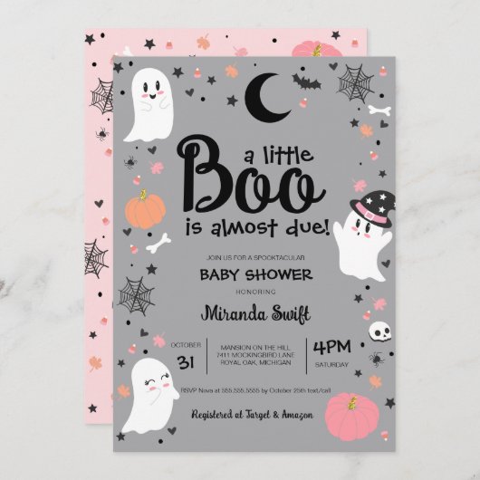 Invitation Petit Boo mignon Fantôme Halloween Baby shower fil (Devant / Derrière)