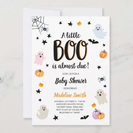 Invitation Petit Boo mignon Halloween mignon Baby shower fant (Devant)