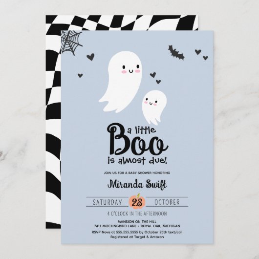 Invitation Petit Boo mignonne maman bébé fantôme Halloween do (Devant / Derrière)