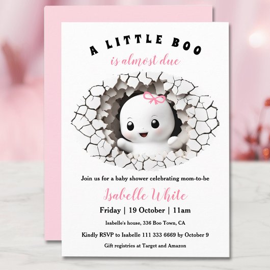 Invitation Petit Boo Pékin Halloween Baby shower fille