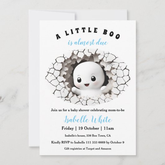Invitation Petit Boo Pékin Halloween Baby shower garçon (Devant)