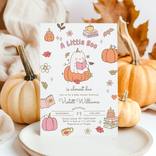 Invitation Petit Boo Retro Baby shower d'automne rose