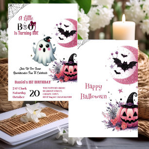 Invitation Petit Boo Rose Jack Half Moon Ghost 1er Anniversai