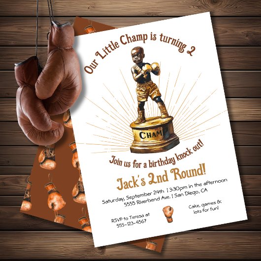 Invitation Petit Boxe Black Champ Statue Anniversaire